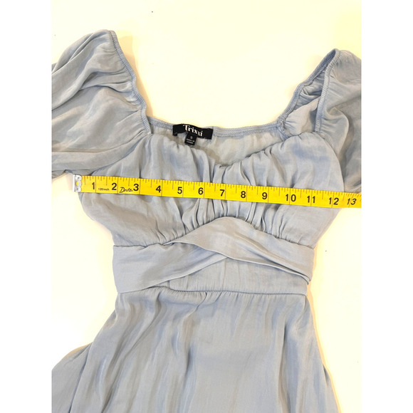 Trixx  Mini Dress Women’s SM Light Blue Puff Sleeve Ruched Waist Cottagecore - Picture 5 of 6